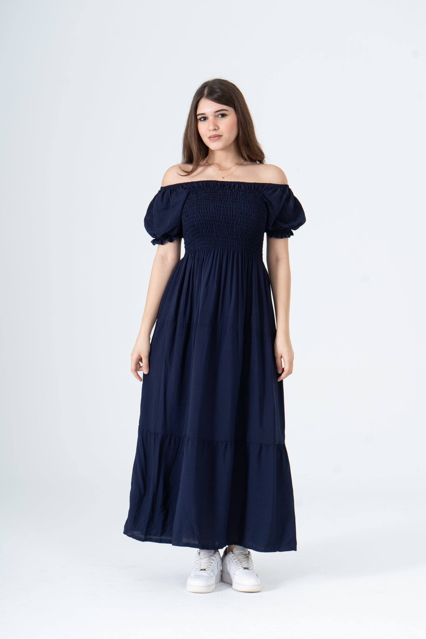 Plain Rayon Short Sleeves Maxi Dress