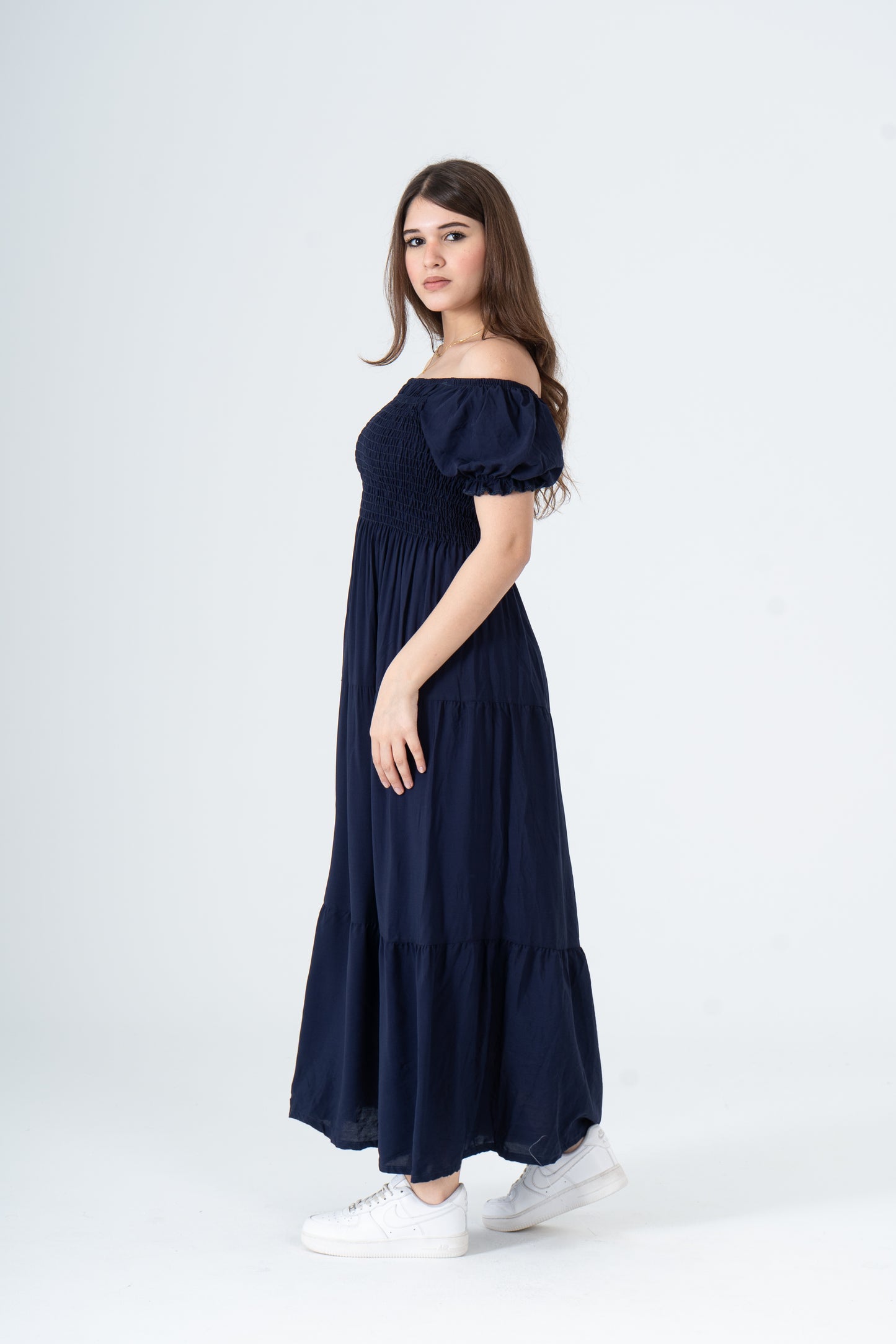 Plain Rayon Short Sleeves Maxi Dress