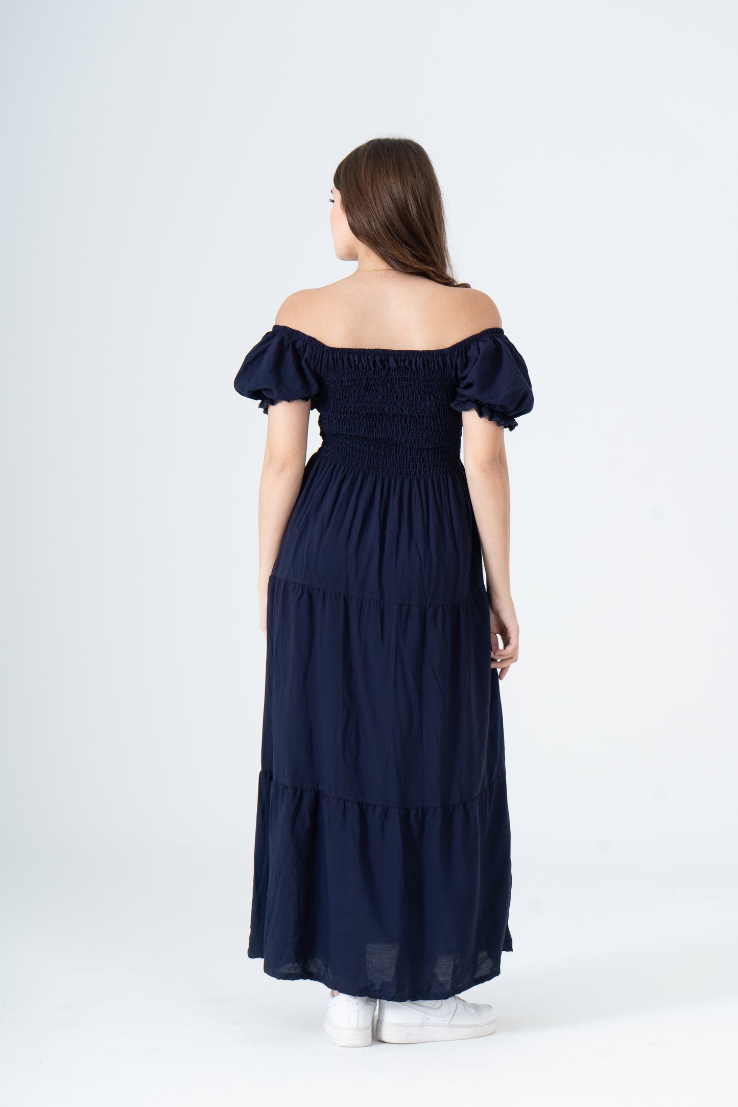 Plain Rayon Short Sleeves Maxi Dress