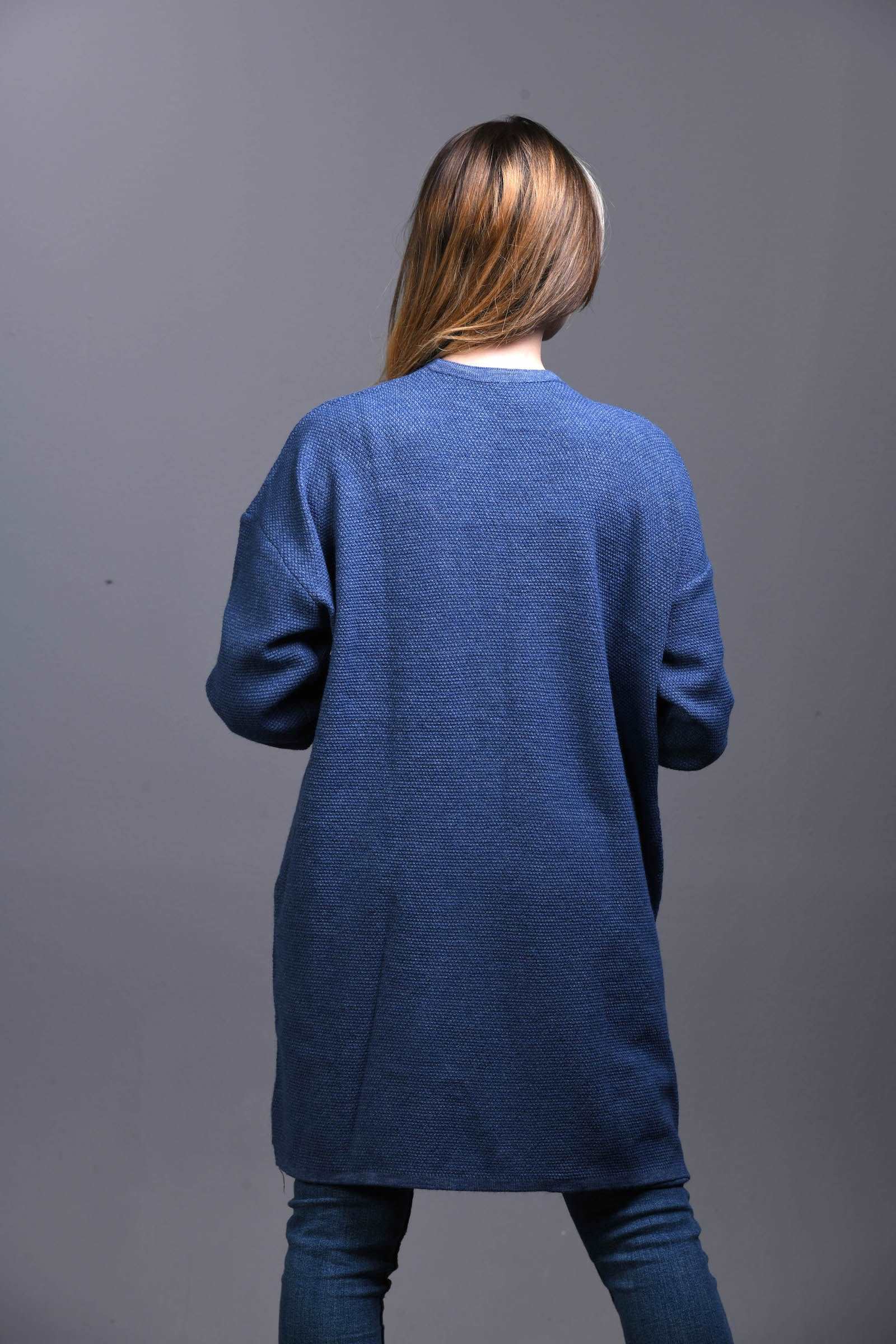 denim blue Open Knit Cardigan