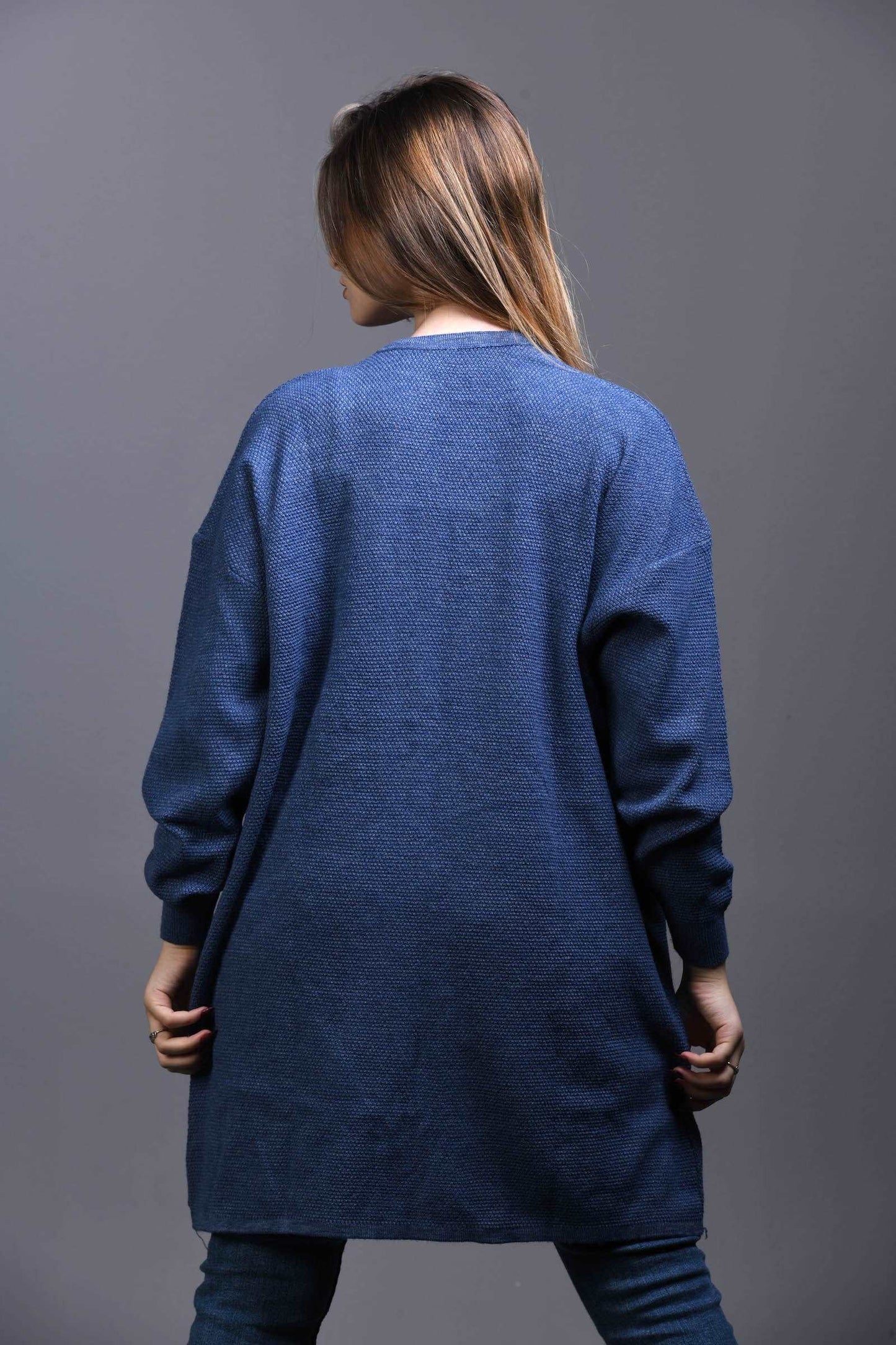 denim blue Open Knit Cardigan