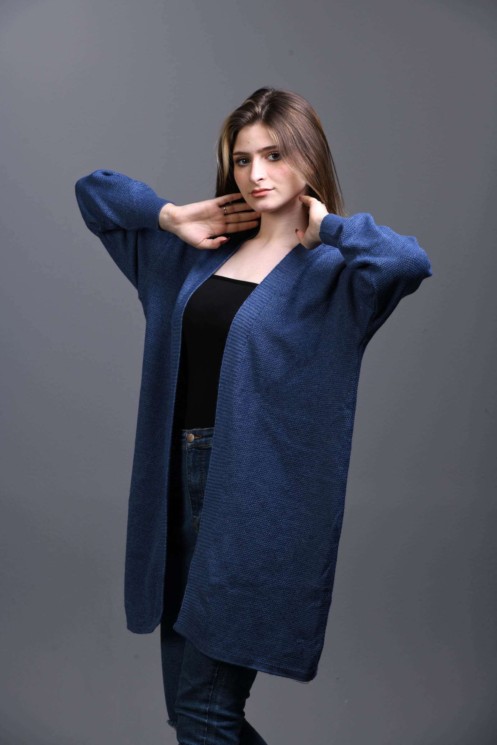 denim blue Open Knit Cardigan