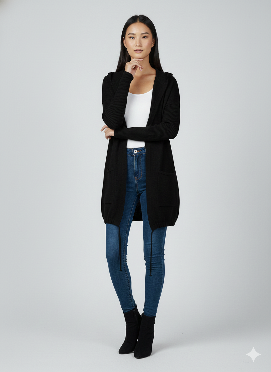 Open Front Hooded Cardigan