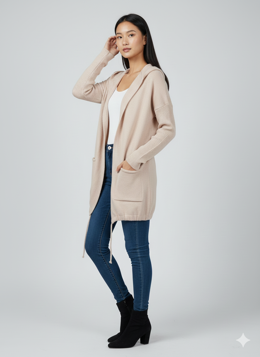 Open Front Hooded Cardigan