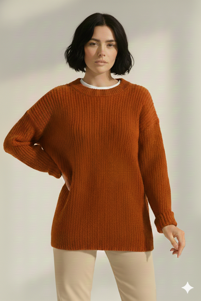 Wide Sleeve Ribbed Knit Sweater with colure