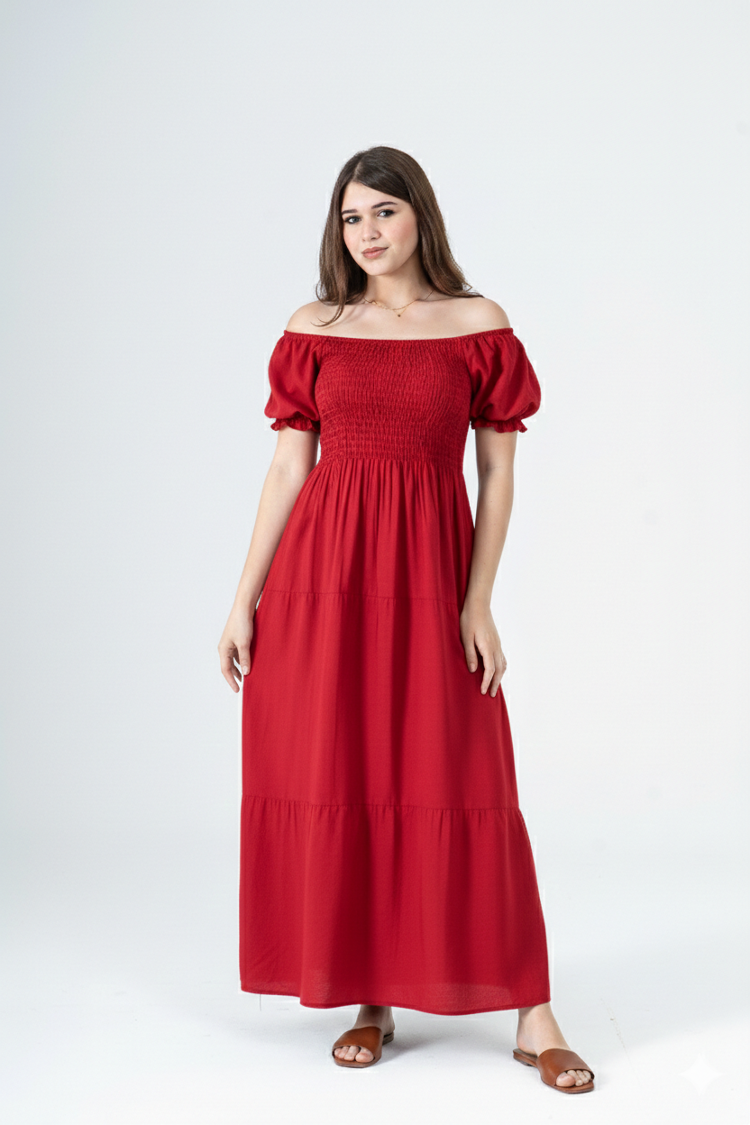 Plain Rayon Short Sleeves Maxi Dress