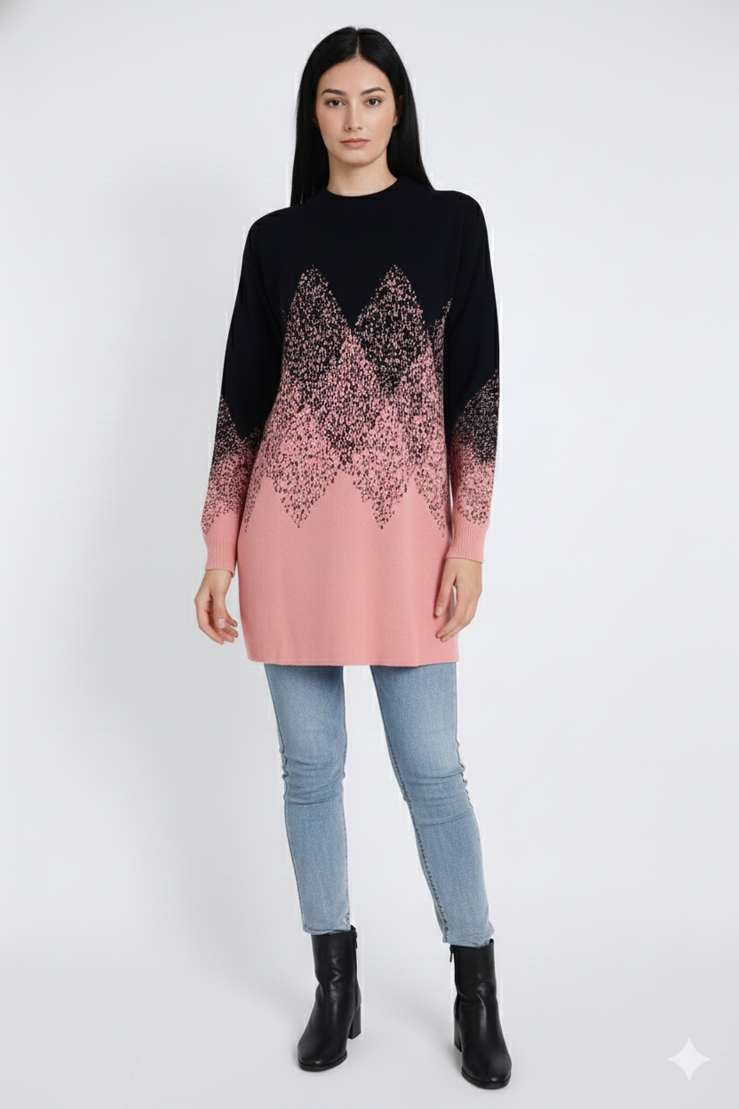 Geometric Pattern Oversized Turtleneck Top