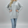 Oversized Knit Sweater – Mock Neck, Long Sleeve, Ribbed Hem