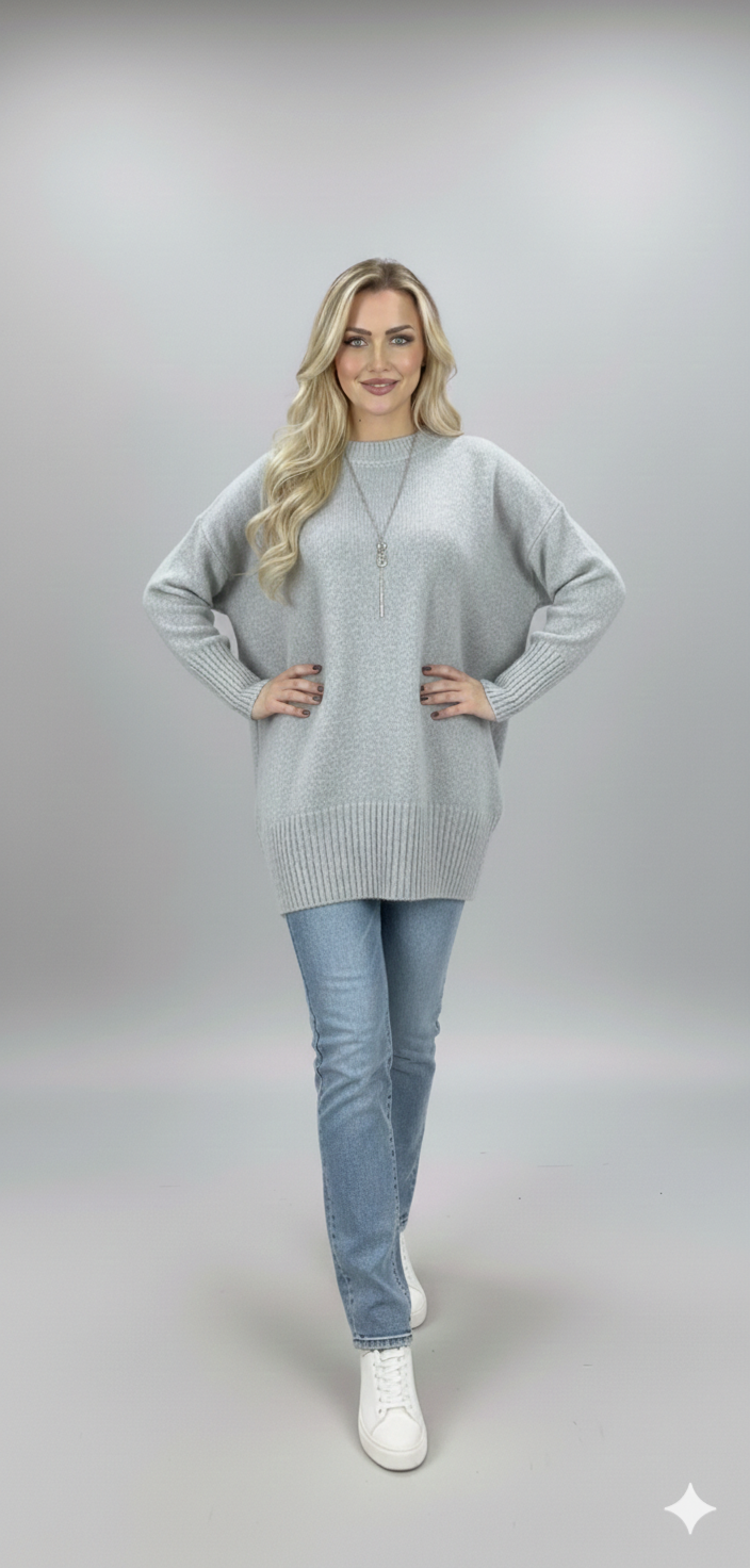 Oversized Knit Sweater – Mock Neck, Long Sleeve, Ribbed Hem
