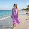 Basic Wear Club | Women's Plain Sleeveless V-Neck High-Low Midi Dress | One Size