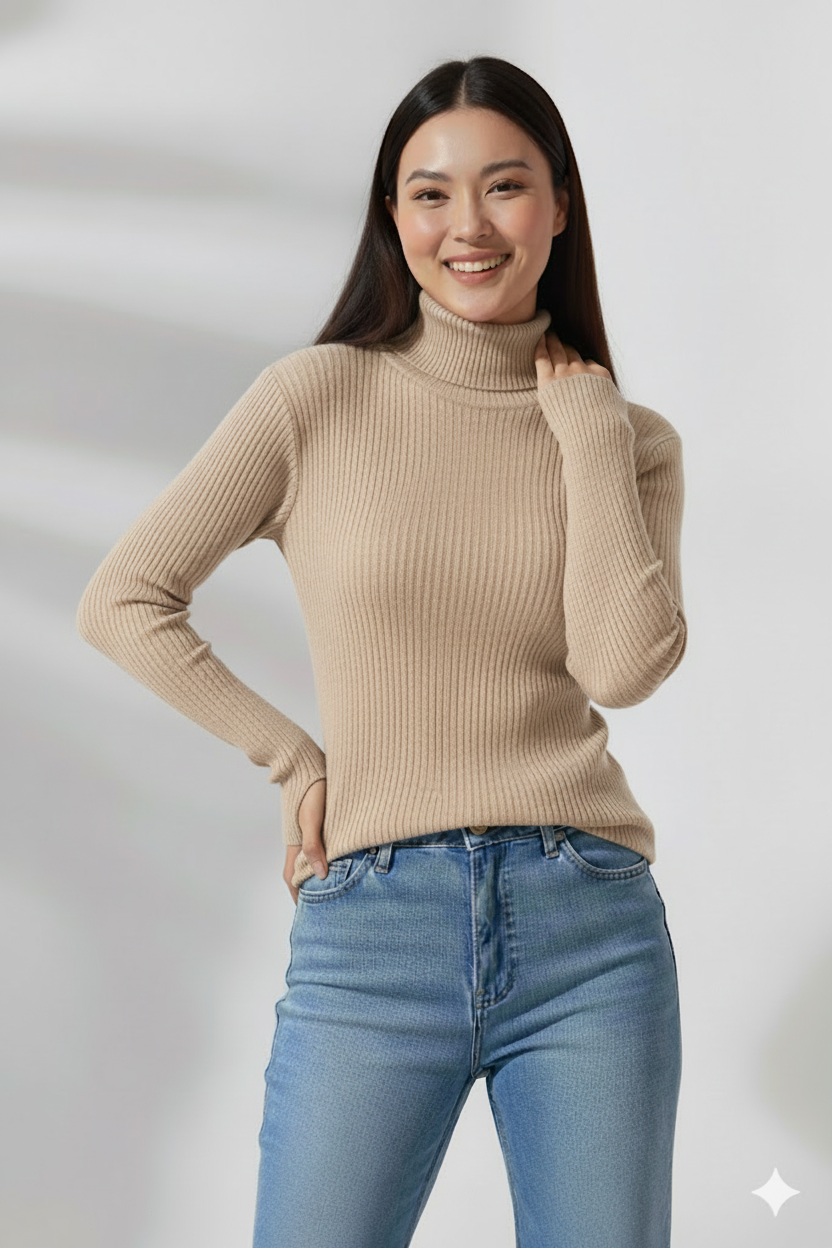 Basic Long Sleeves Ribbed Knit Top – Comfortable and Chic