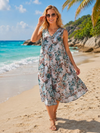 Basic Wear Club | Women's Loose Fit V-Neck Floral Printed Sundress | One Size (Fits Up to 85 KG)