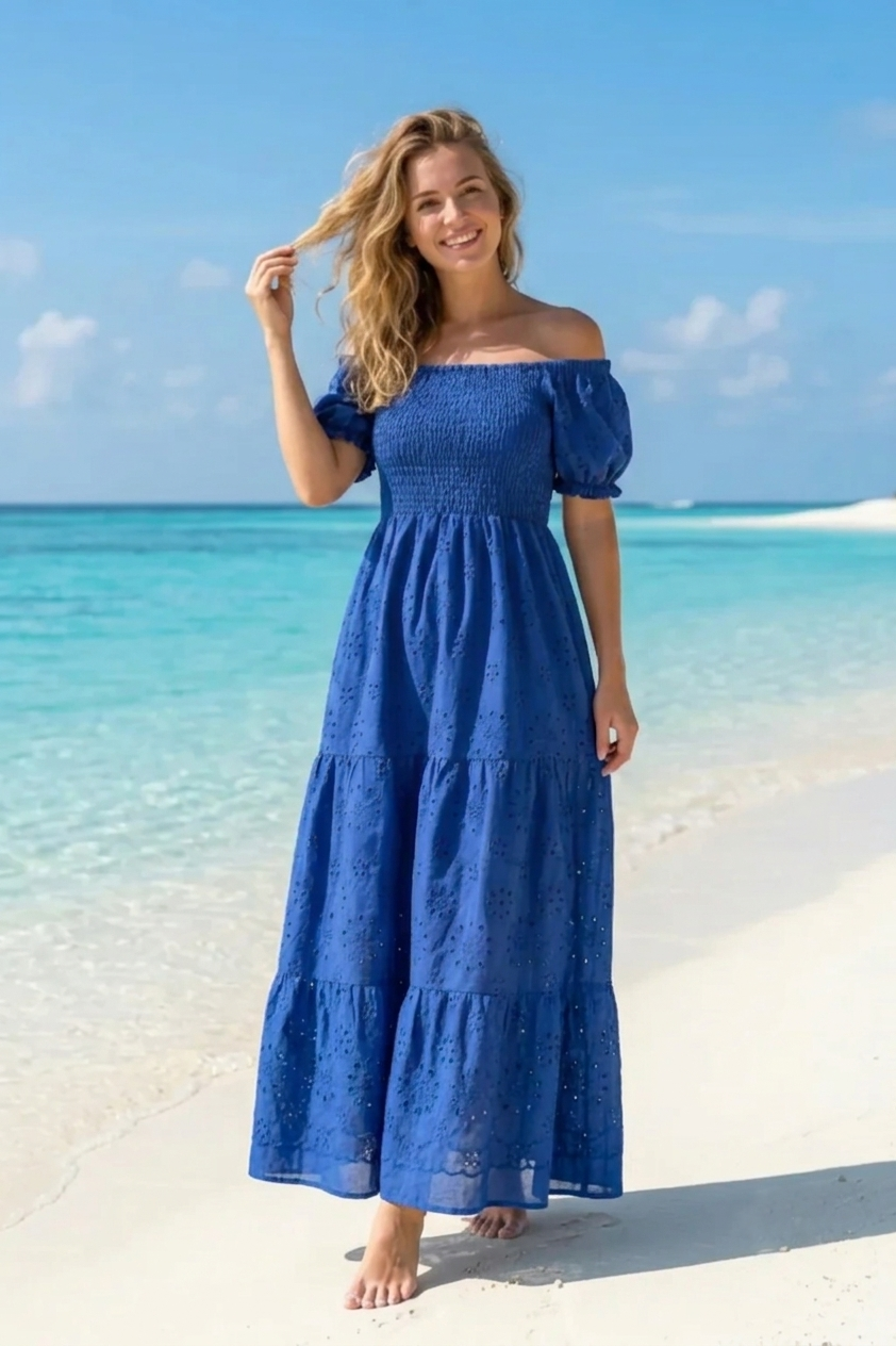 Basic Wear Club | Embroidered Cotton Maxi Dress | Summer Dress for Women