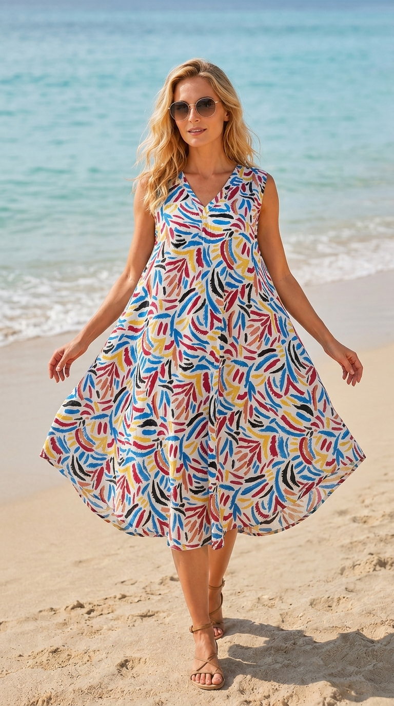 Basic Wear Club | Women's Loose Fit V-Neck Floal Sundress | One Size (Fits Up to 85 KG)