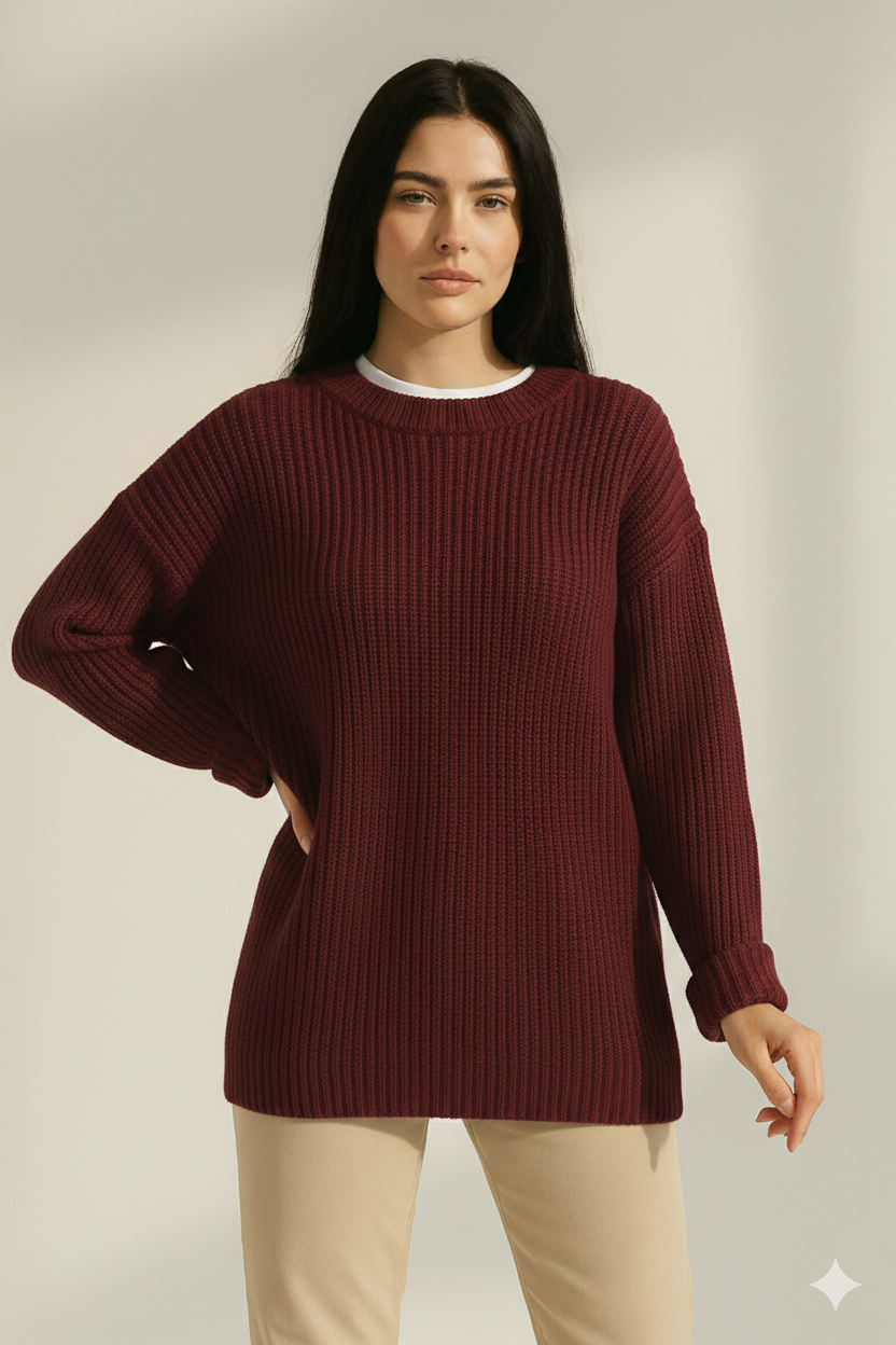 Wide Sleeve Ribbed Knit Sweater with colure