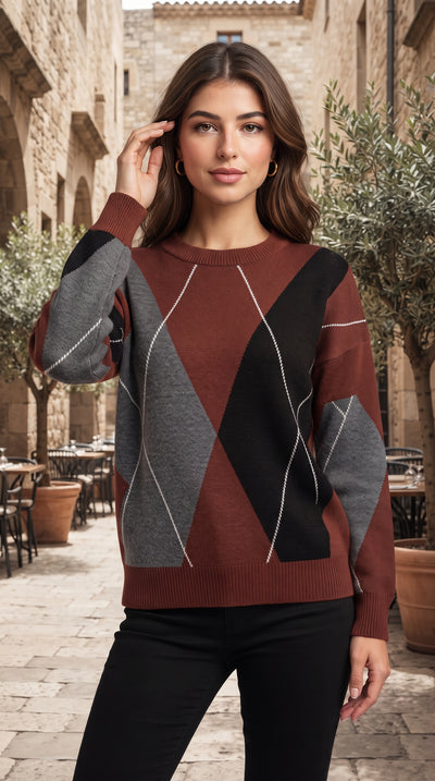 Basic Wear Club | Women's Patterned Crew Neck Knit Sweater | Winter | Up to 90K