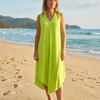 Basic Wear Club | Women's Plain Sleeveless V-Neck High-Low Midi Dress | One Size