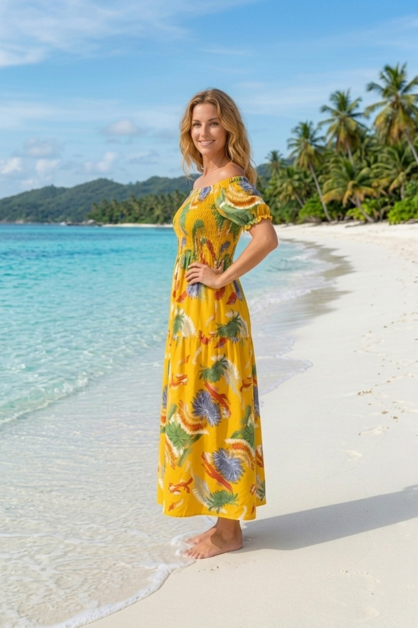 Basic Wear Club | Flory Rayon Cotton Short Sleeves Maxi Dress | Summer Dress for Women