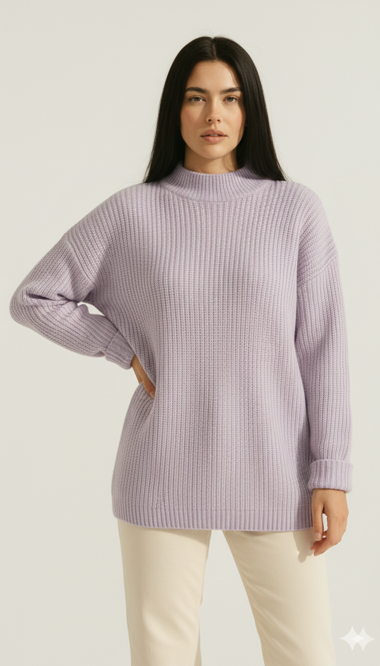 Wide Sleeve Ribbed Knit Sweater with colure