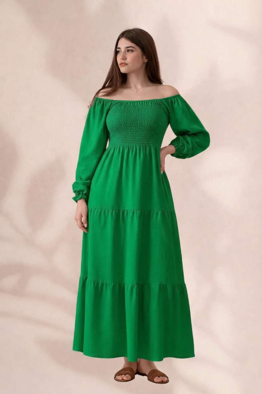 Plain Long Sleeves Rayon Dress