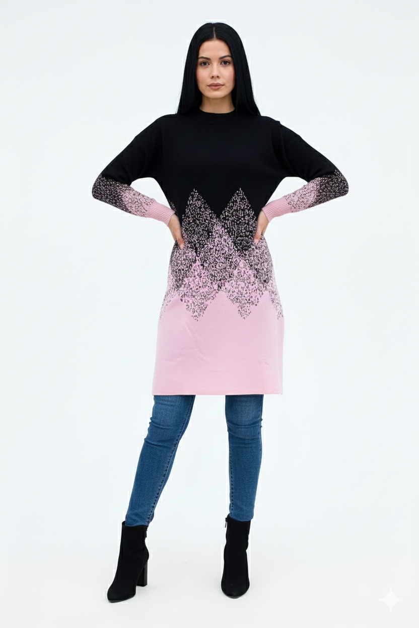 Geometric Pattern Oversized Turtleneck Top
