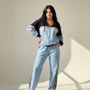 Block Zip Hoodie & Jogger Set – Sky Blue/White