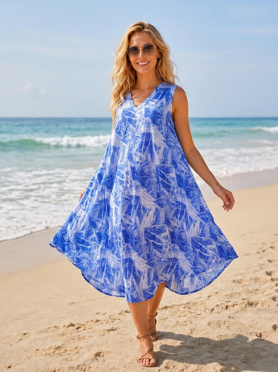 Basic Wear Club | Women's Loose Fit V-Neck Floal Sundress | One Size (Fits Up to 85 KG)