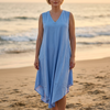 Basic Wear Club | Women's Plain Sleeveless V-Neck High-Low Midi Dress | One Size