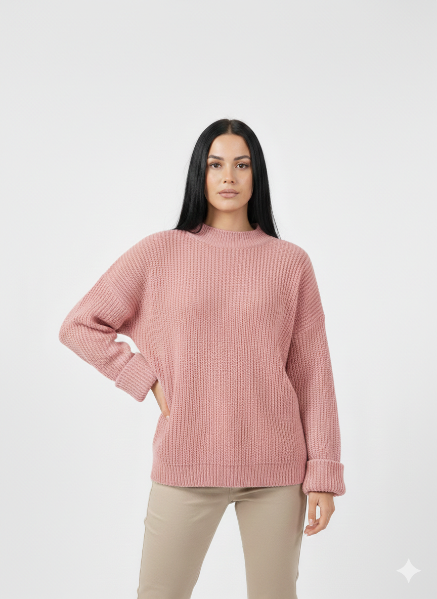 Wide Sleeve Ribbed Knit Sweater with colure