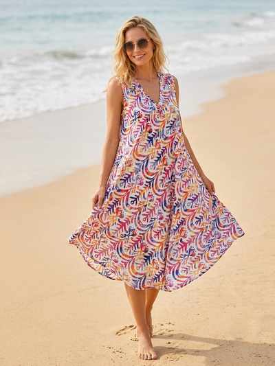 Basic Wear Club | Women's Loose Fit V-Neck Floal Sundress | One Size (Fits Up to 85 KG)