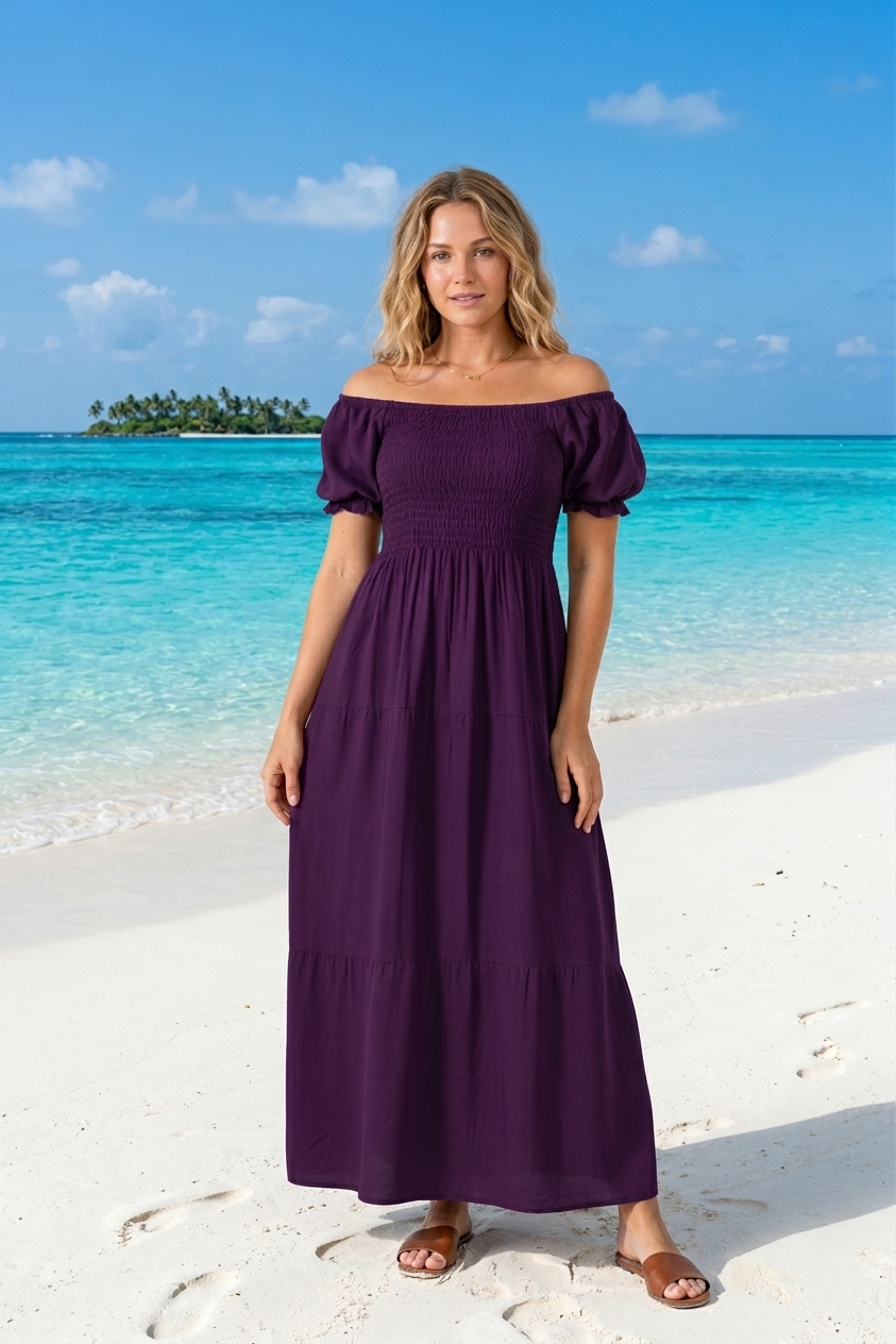 Basic Wear Club | Plain Rayon Cotton Short Sleeves Maxi Dress | Summer Dress for Women