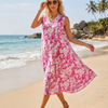 Basic Wear Club | Women's Loose Fit V-Neck Floral Printed Sundress | One Size (Fits Up to 85 KG)