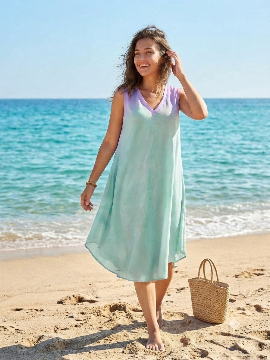 Basic Wear Club | Women's Loose Fit Gradient V-Neck Sundress | One Size (Fits Up to 100 KG)