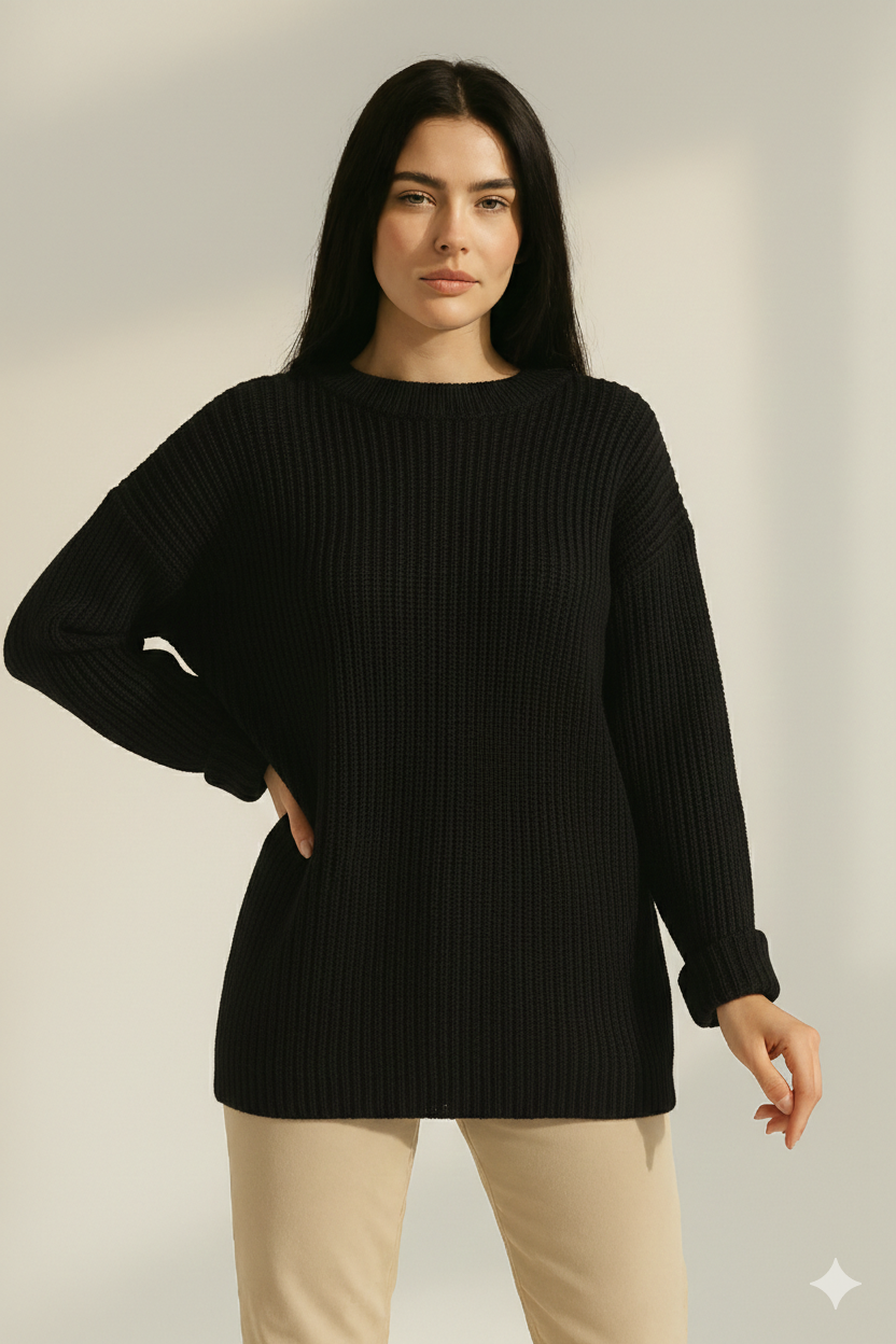 Wide Sleeve Ribbed Knit Sweater with colure