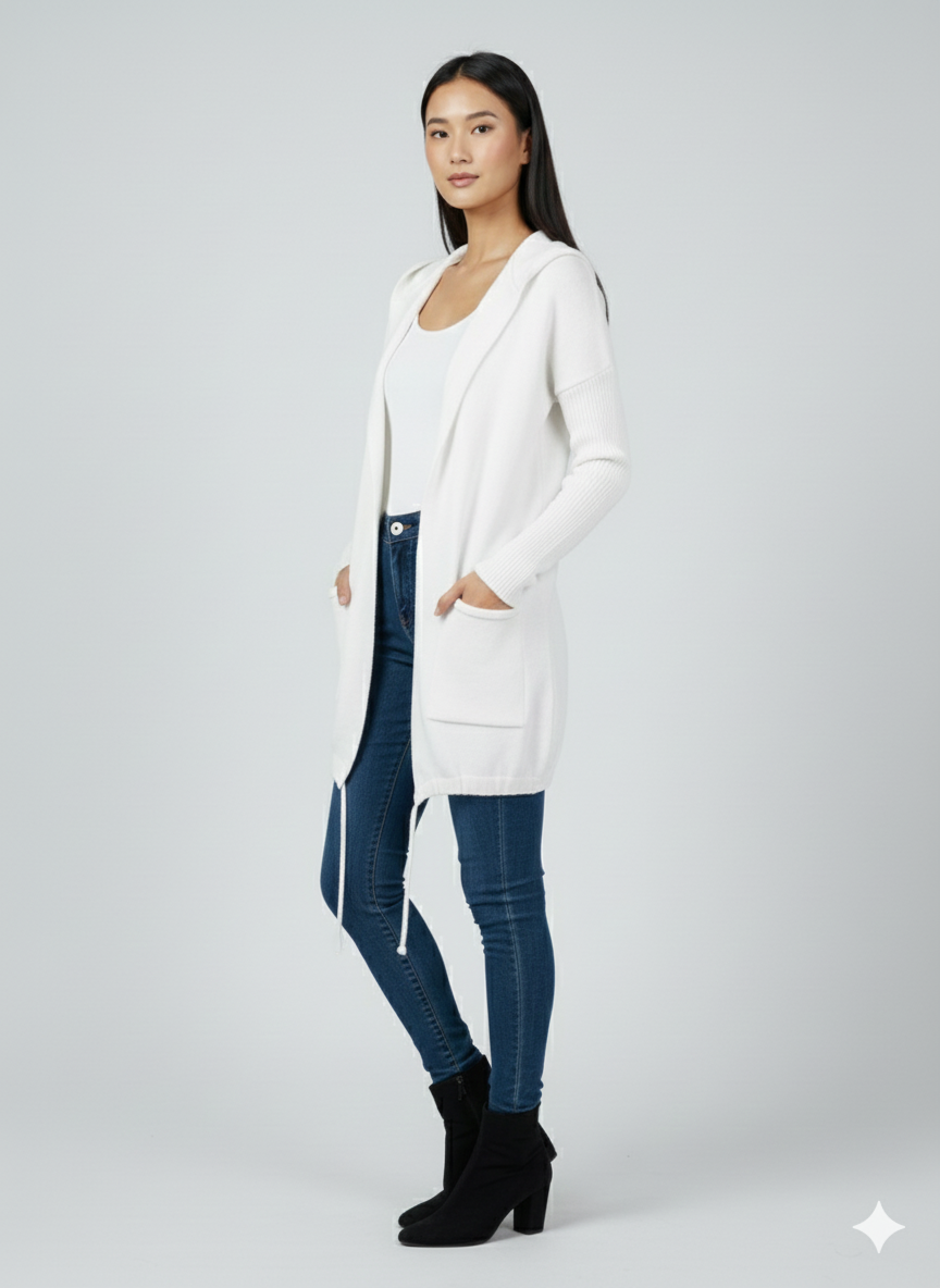 Open Front Hooded Cardigan
