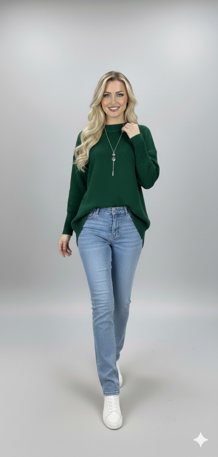 Oversized Knit Sweater – Mock Neck, Long Sleeve, Ribbed Hem