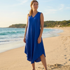 Basic Wear Club | Women's Plain Sleeveless V-Neck High-Low Midi Dress | One Size