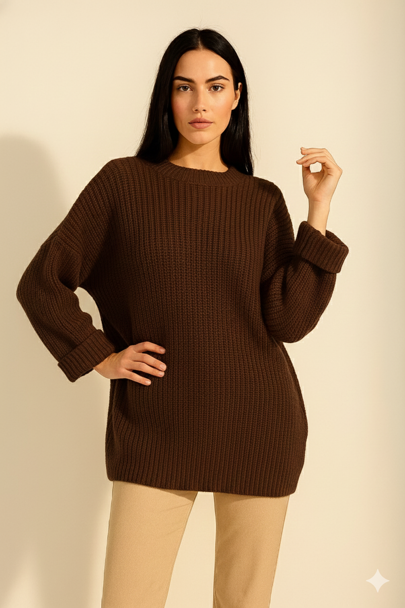 Wide Sleeve Ribbed Knit Sweater with colure