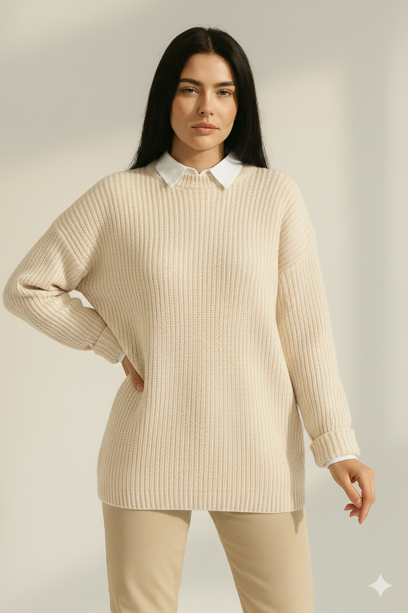 Wide Sleeve Ribbed Knit Sweater with colure