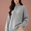 Cable Knit Quarter-Zip Sweater Turtleneck Tunic