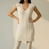 Long V-Neck Cable Knit Sweater Vest