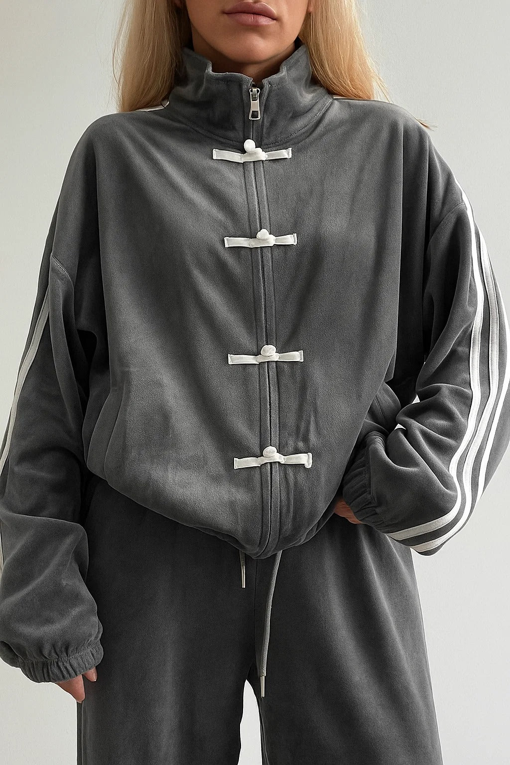 Suede Tracksuit with Bow Accents