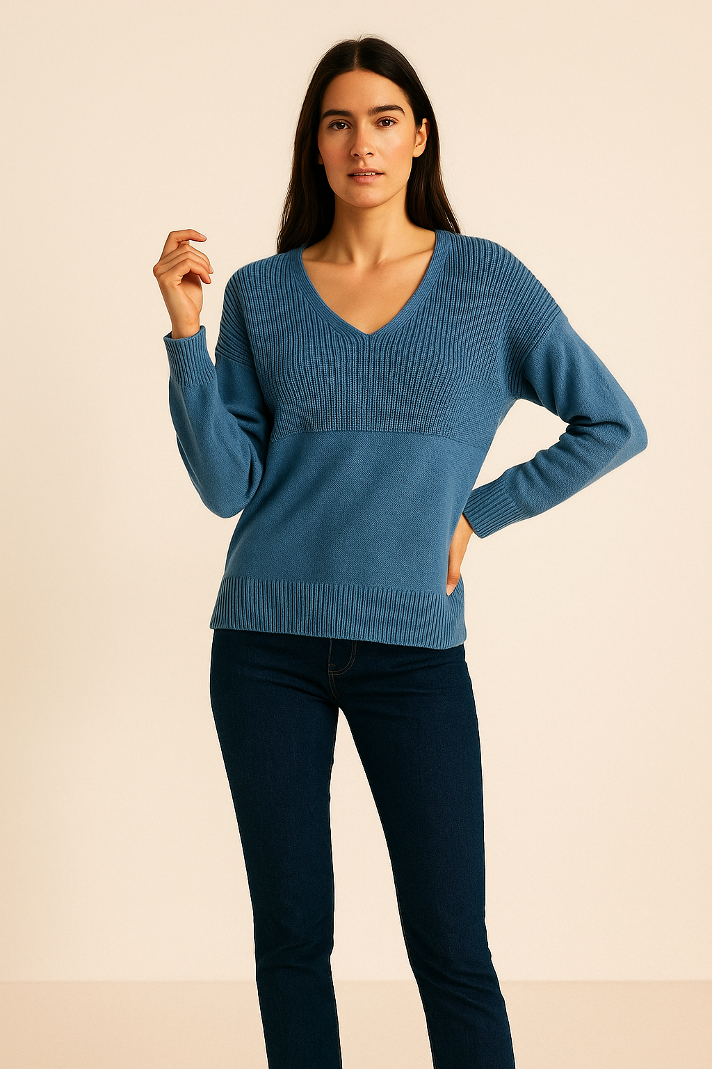 light blue Classic V-Neck Knit Sweater