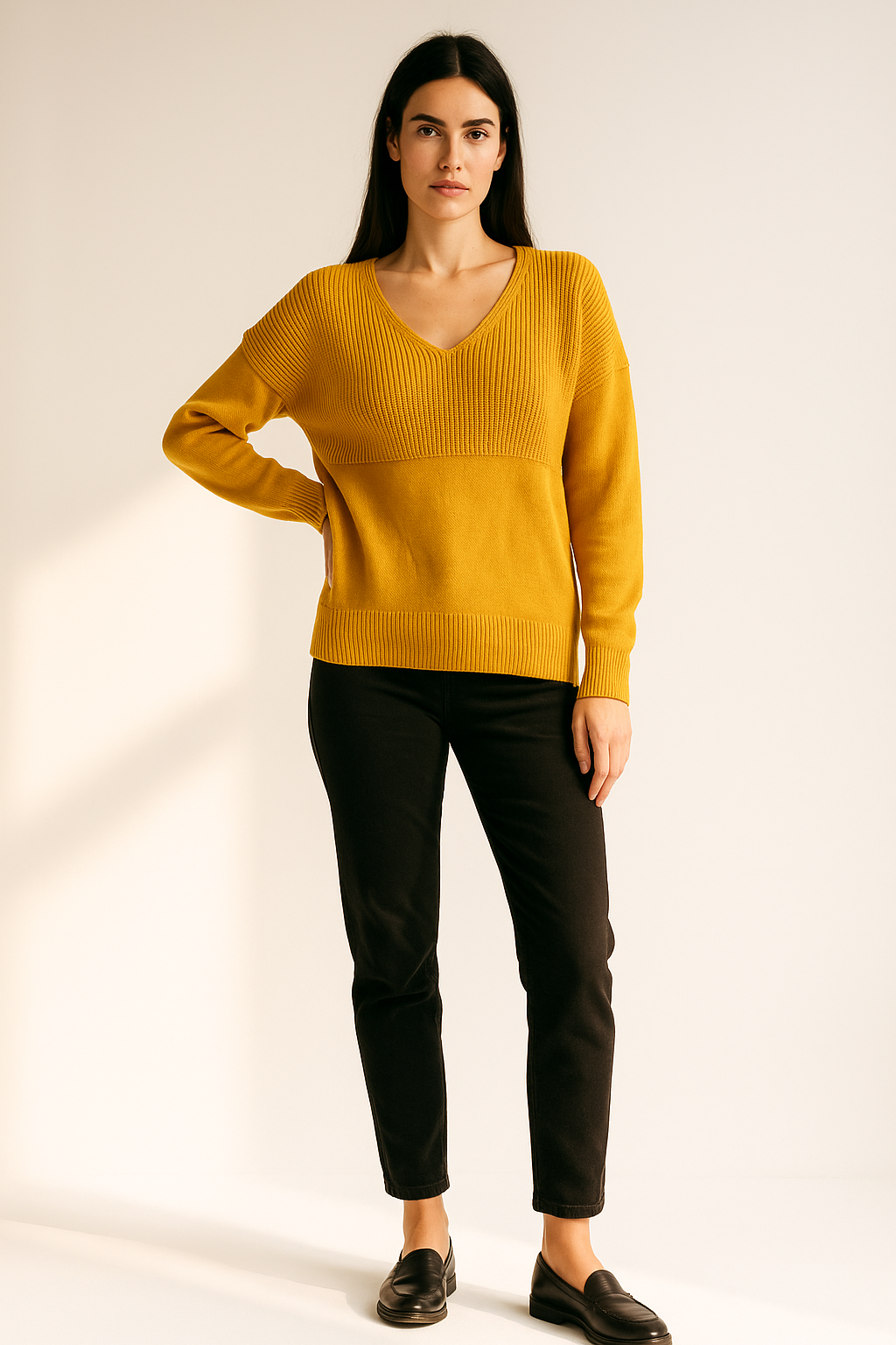 Mustard Classic V-Neck Knit Sweater