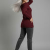 Off-Shoulder Ribbed Knit Sweater – Foldover Neck, Long Sleeve Burgundy