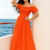 Orange | Plain Rayon Cotton Maxi Dress | Basic Wear Club
