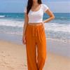 Orange Plain Rayon Cotton Pants | Basic Wear Club