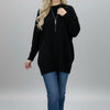 Oversized Knit Sweater – Mock Neck, Long Sleeve, Ribbed Hem Black