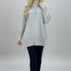 Oversized Knit Sweater – Mock Neck, Long Sleeve, Ribbed Hem Grey 
