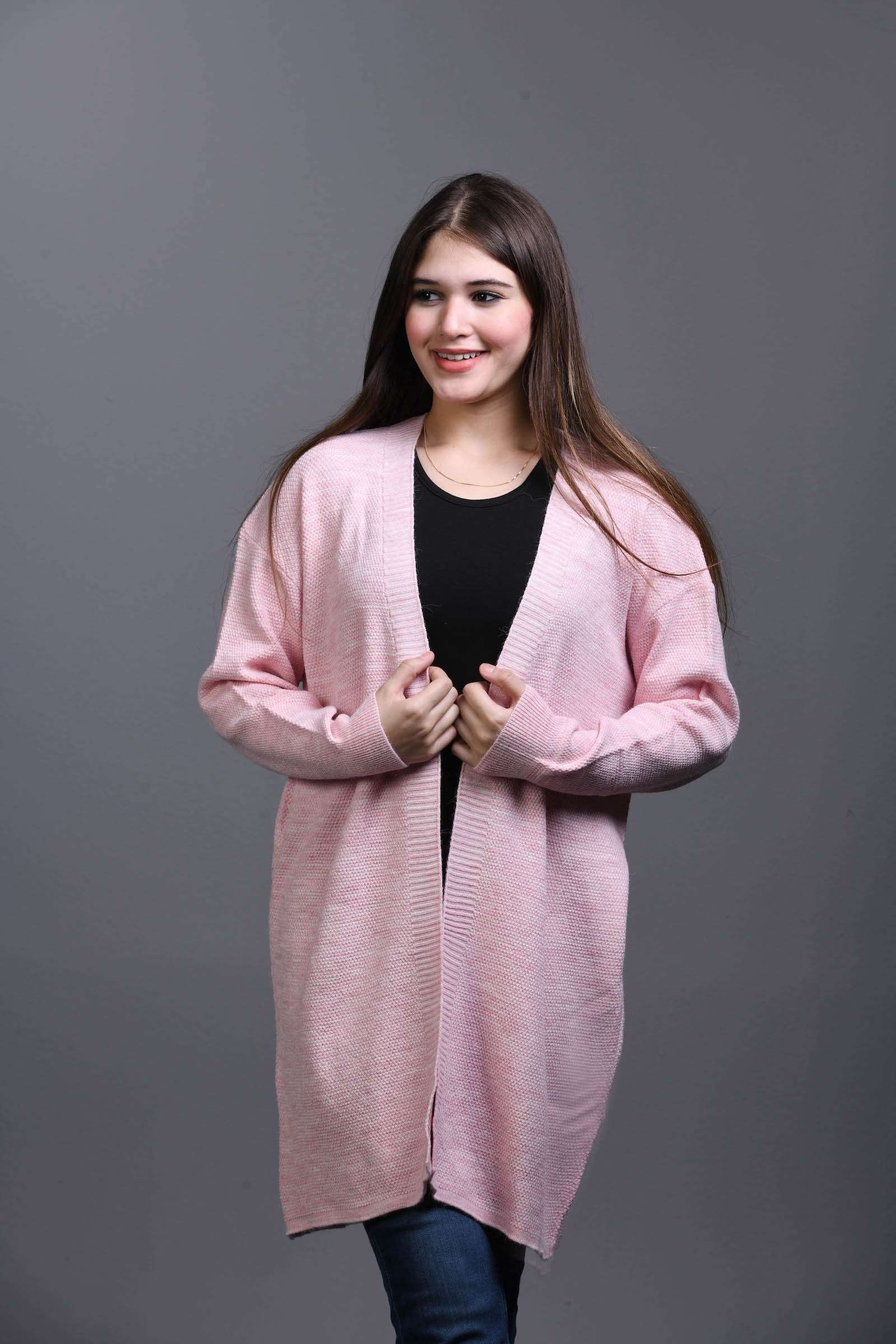 pink Open Knit Cardigan